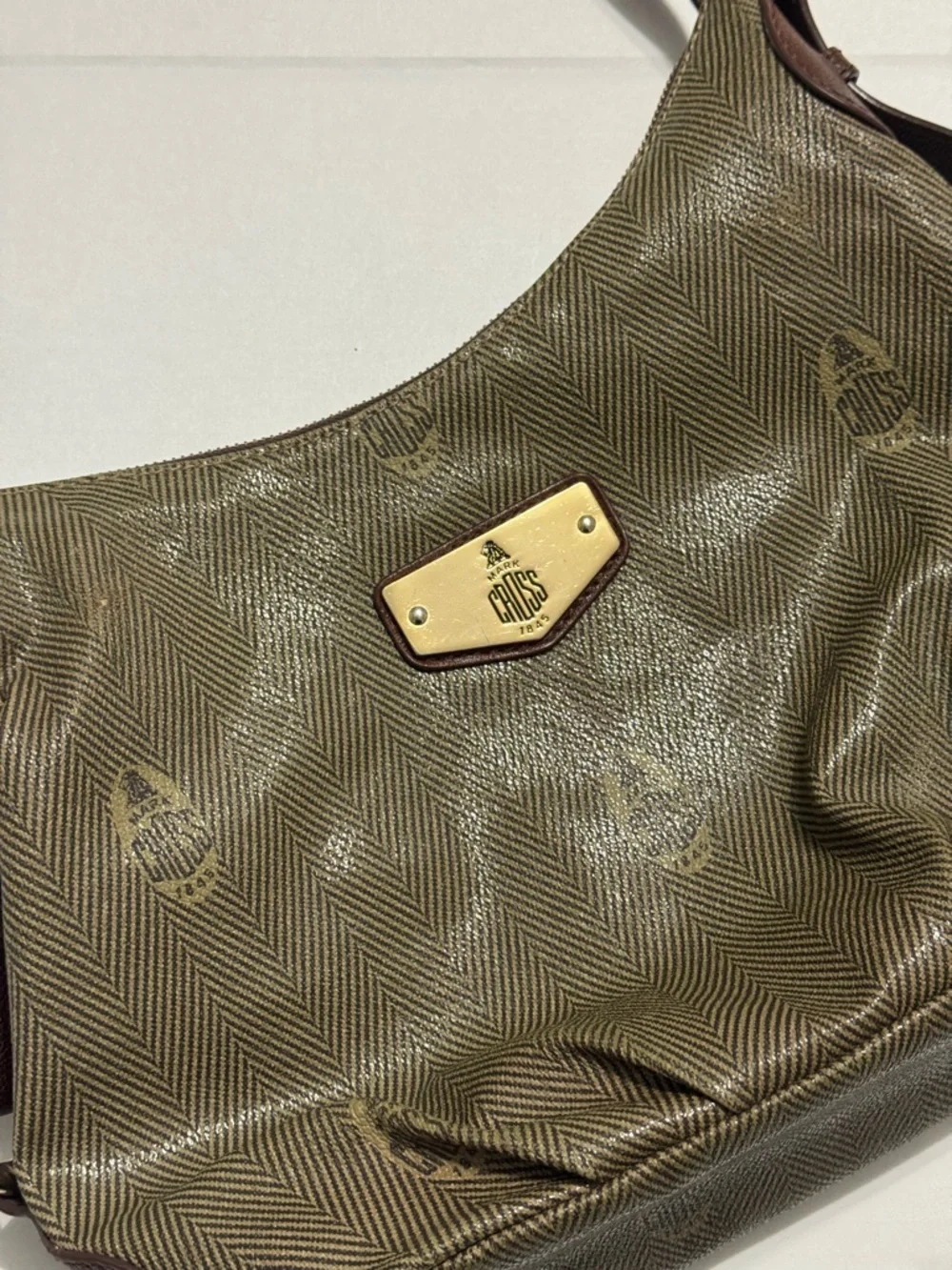 Mark Cross 1845 Vintage Monogram Saffiano Leather Shoulder Bag Brown/Tan
